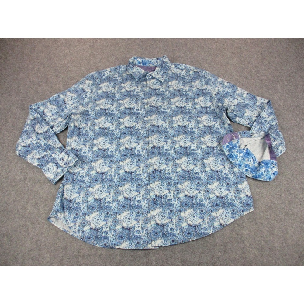 Robert Graham Shirt Mensβ 2XL XXL Blue Geometric Diamond Button Up Contrast Cuff
